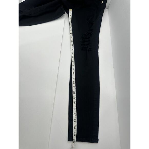 Frame Le Skinny de Jeanne Black Jeans 29 Raw Hem Distressed Mid Rise stretch - Picture 14 of 15
